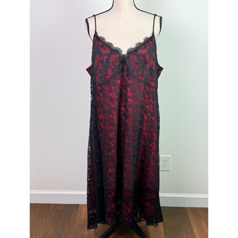 Cacique Red Black Lace Chemise Slip Dress Size 22/24 Romantic Goth Femme Fatale
